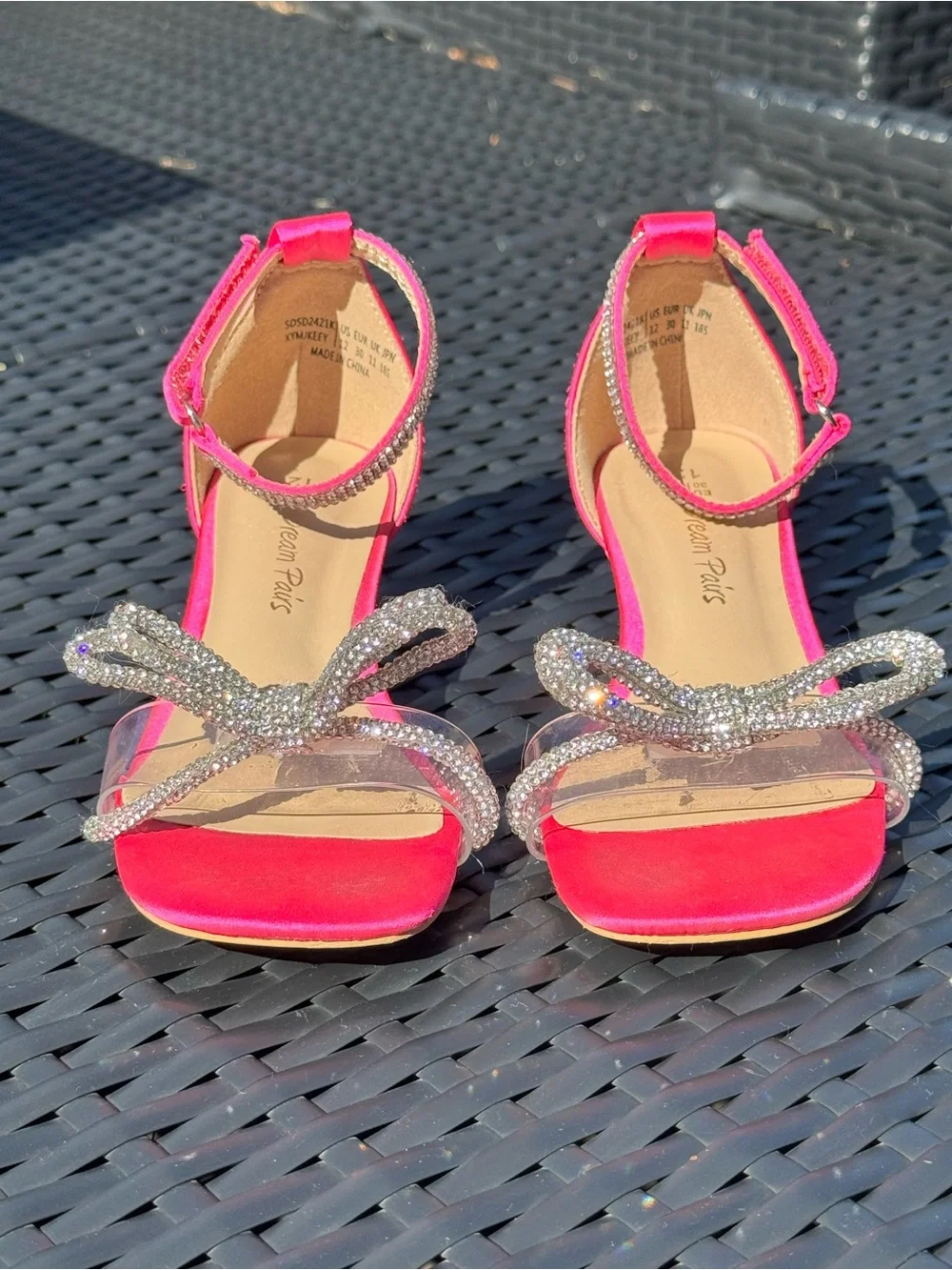 Dream Pairs Hot Pink Rhinestone Ankle-Strap Heeled Sandal